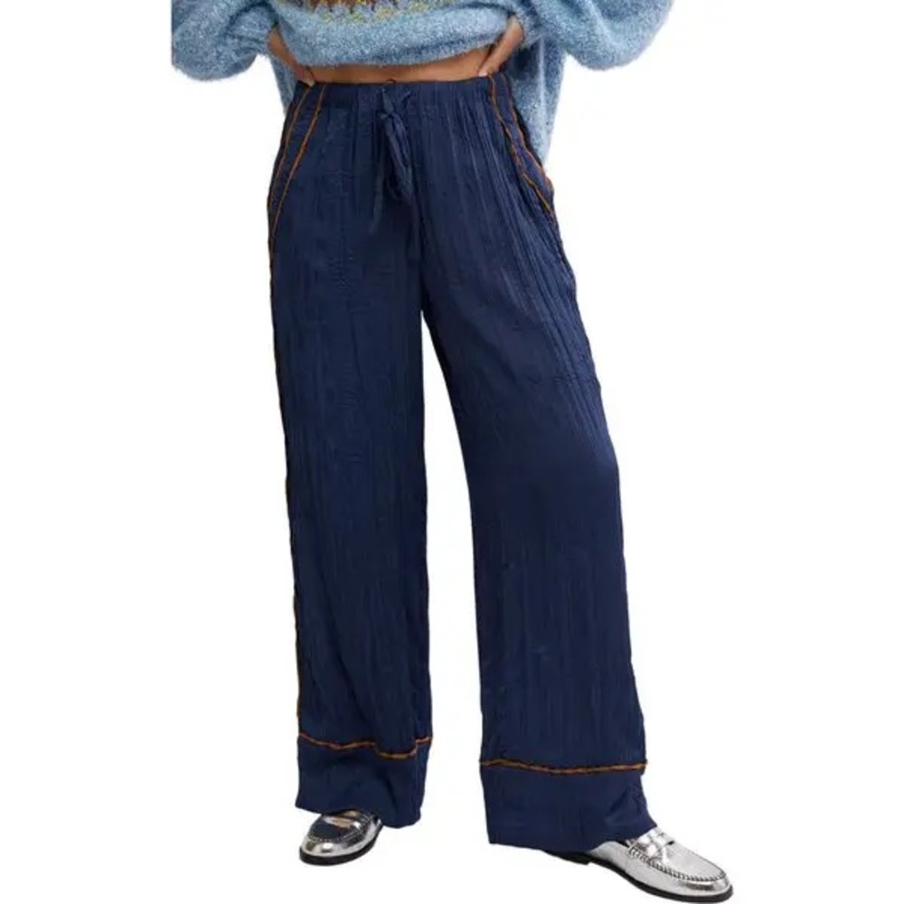 Free People Blue Pants with Gold Accents